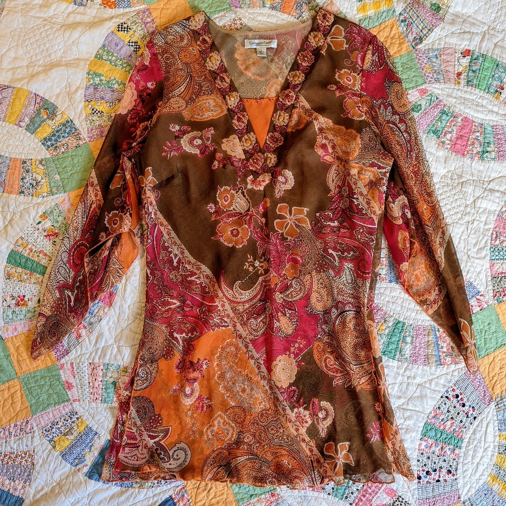 DONATING Coldwater Creek Semi Sheer Gypsy Style Tunic W/Attached Cami